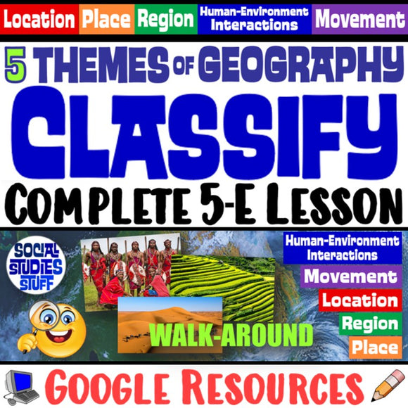 Digital Classify Five Themes of Geography Social Studies Stuff Google 5 Themes Lesson Resources