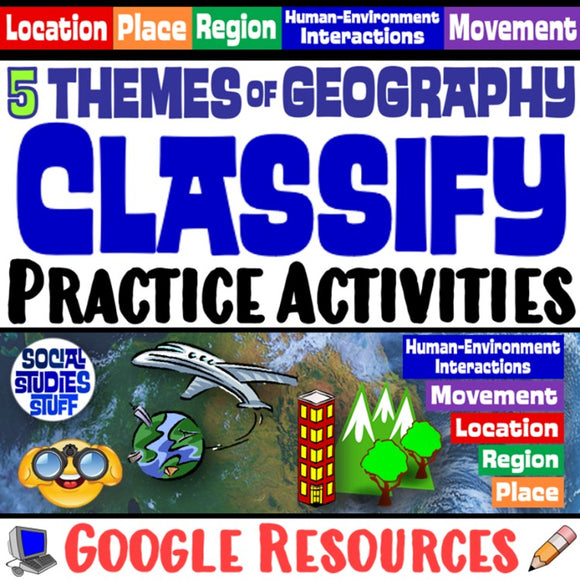 Digital Five Themes of Geography Classify Practice Activity Social Studies Stuff Google 5 Themes Lesson Resources