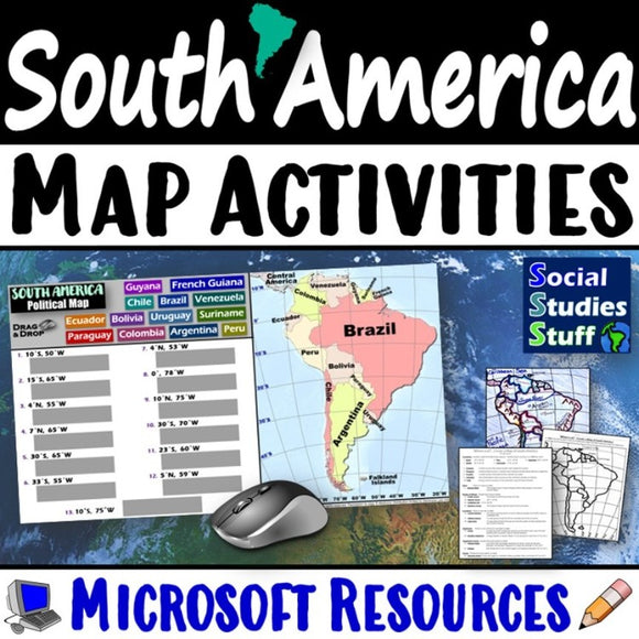 Geography of South America Map Practice Activities | Print & Digital | Microsoft