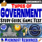 Evaluate Types of Government Study Guide, Review Game, Test Google Lesson Resources