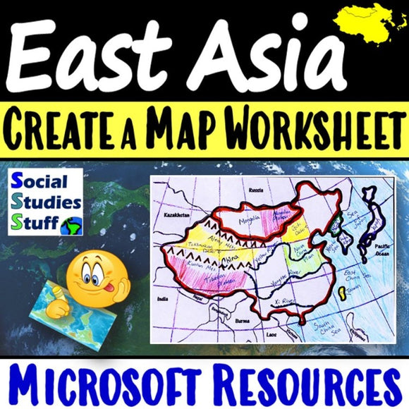 East Asia Create a Map Worksheet | Absolute and Relative Location Clues | China