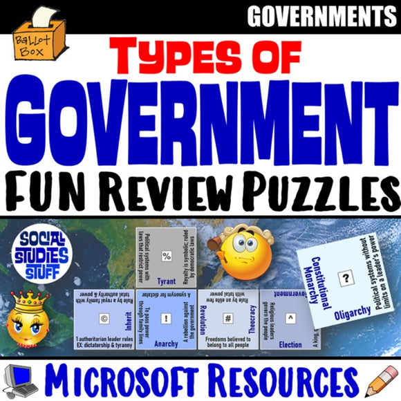 Types of Governments Puzzle Vocabulary Review Social Studies Stuff Lesson Resources