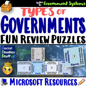 Types of Governments Puzzle Vocabulary Review Social Studies Stuff Lesson Resources