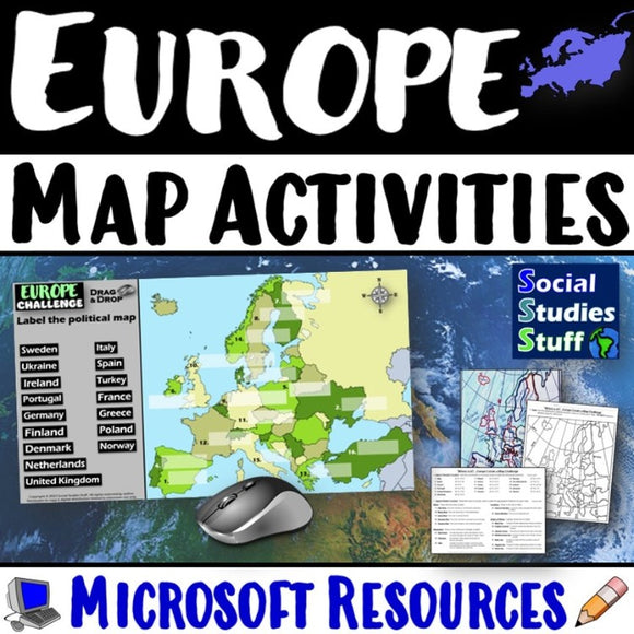 Geography of Europe Map Practice Activities | Print and Digital | Microsoft