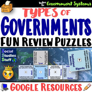 Digital Types of Governments Puzzle Vocabulary Review Social Studies Stuff Google Lesson Resources