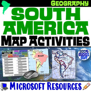 Geography of South America Map Practice Activities | Print & Digital | Microsoft