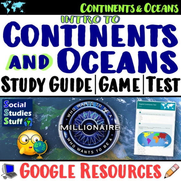 Digital World Map & Continents Study Guide, Game, Tests Social Studies Stuff Google Lesson Resources