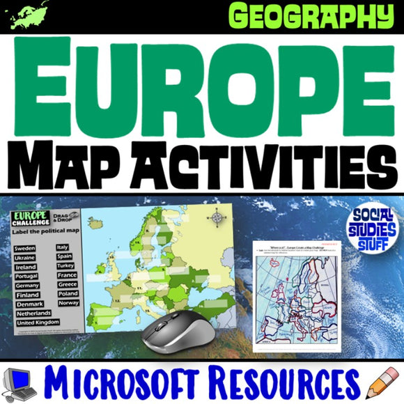 Geography of Europe Map Practice Activities | Print and Digital | Microsoft