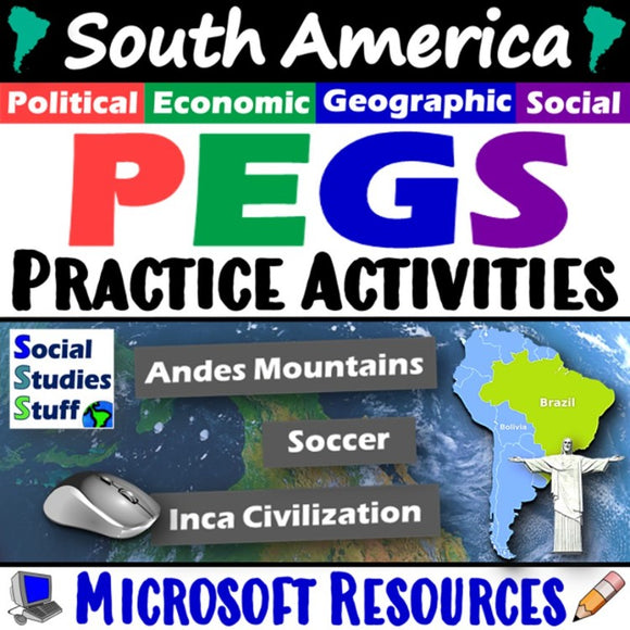 South America PEGS Factors Practice Activity and Worksheet | Microsoft
