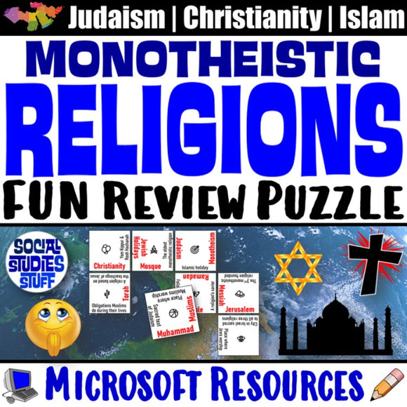 Monotheistic Religions Vocab Puzzles Judaism Christianity Islam North Africa and SW Asia Social Studies Stuff Middle East Lesson Resources