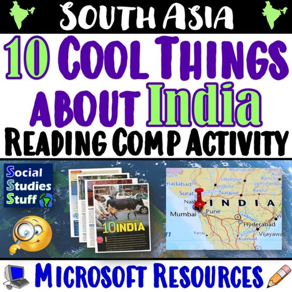 10 Cool Things about India Reading Comp Worksheet Intro to South Asia Social Studies Stuff Lesson Resources