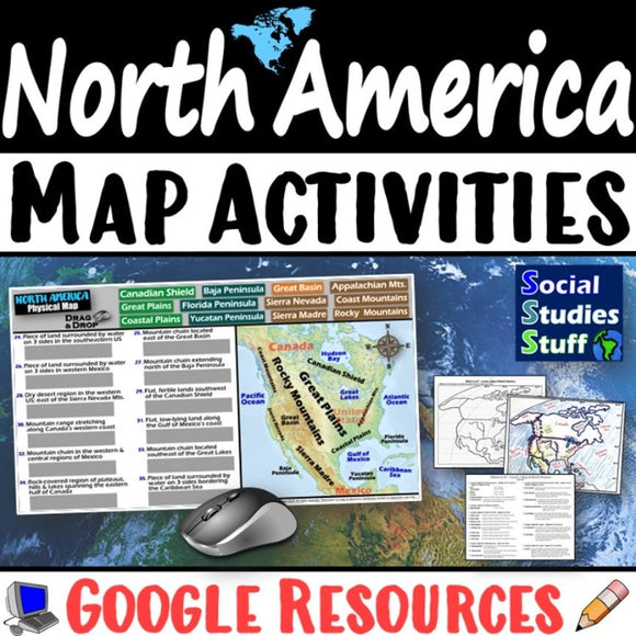 Digital North America Digital Map Practice Activities Social Studies Stuff Google USA Canada Mexico Lesson Resources