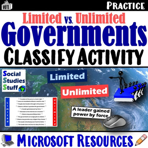 Classify Limited and Unlimited Governments Practice Activity Social Studies Stuff Microsoft Lesson Resources