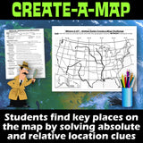 United States Geography Create a Map Activity | Solve Location Clues | USA