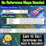 Australia Create a Map Activity | Solve Location Clues | Oceania Geography