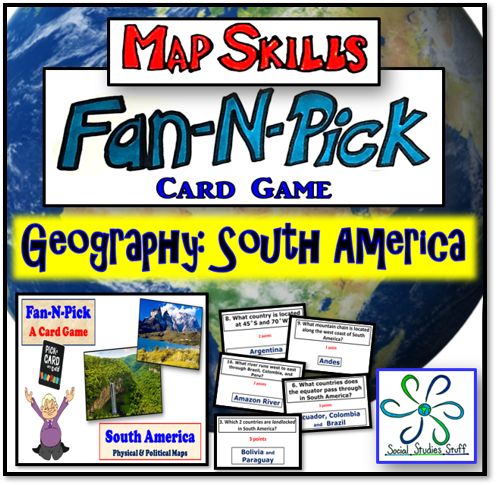 South America Fan and Pick Card Game Political and Physical Map Skills Review Social Studies Stuff Lesson Resources