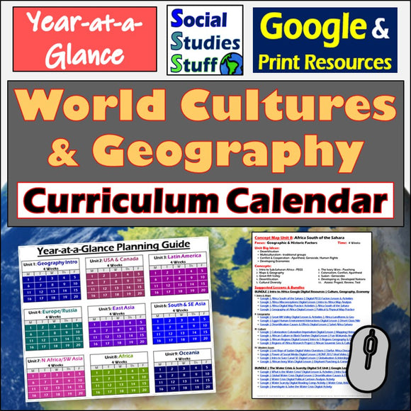 Digital World Cultures and Geography Curriculum Calendar Planning Guide Social Studies Stuff Google Lesson Resources